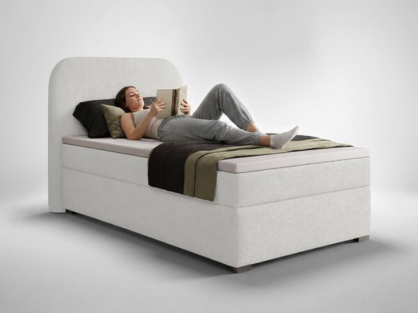 Jednolôžková boxspring posteľ s úložným priestorom Gavin 90x200 - biela