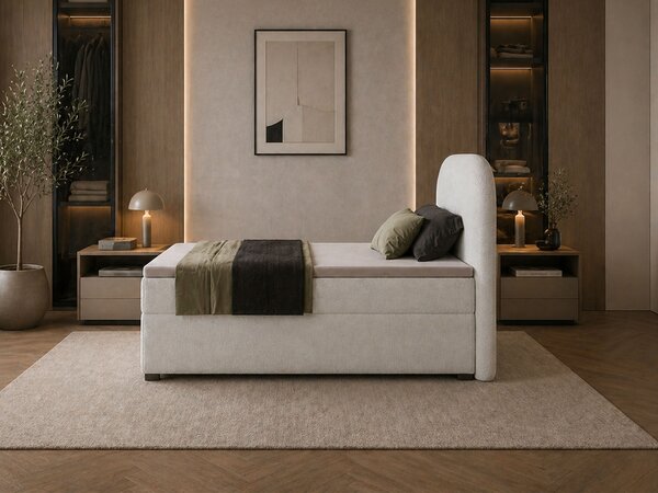 Jednolôžková boxspring posteľ s úložným priestorom Gavin 90x200 - biela