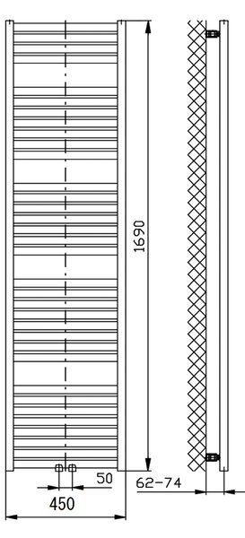 Aqualine Aqualine, TONDI vykurovacie teleso 450x1690 mm, stredové pripojenie, čierna mat, DT446T