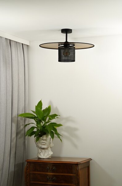 Duolla - Prisadený luster TOKYO RATTAN 1xE27/15W/230V pr. 50 cm zlatá/čierna