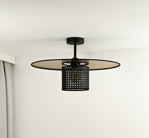 Duolla - Prisadený luster TOKYO RATTAN 1xE27/15W/230V pr. 50 cm zlatá/čierna