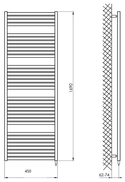 Aqualine Aqualine, TONDI-E elektrické vykurovacie teleso, rovné, 450x1690 mm, 600W, čierna matná, DE446T