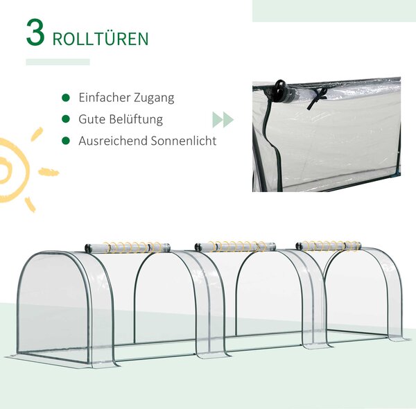 OUTSUNNY Polkruhový foliovník s tromi vchodmi 350 x 80 x 100 cm biely