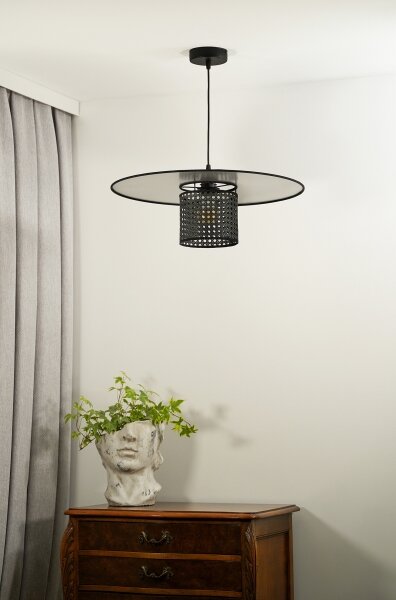 Duolla - Luster na lanku TOKYO RATTAN 1xE27/15W/230V pr. 50 cm čierna/strieborná