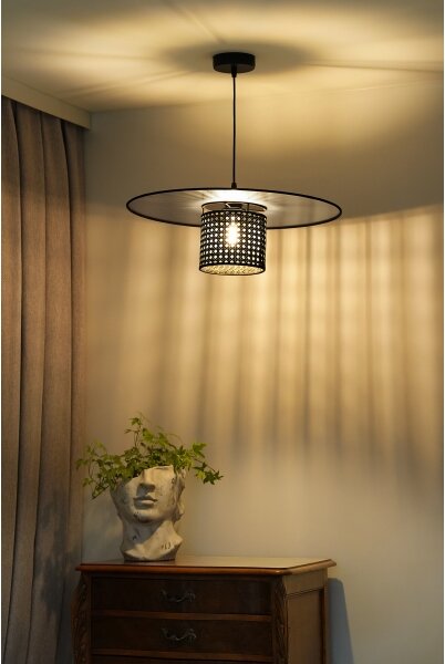 Duolla - Luster na lanku TOKYO RATTAN 1xE27/15W/230V pr. 50 cm čierna/strieborná