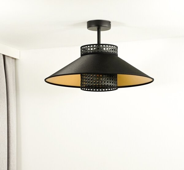 Duolla - Prisadený luster RIO RATTAN 1xE27/15W/230V pr. 45 cm čierna/zlatá