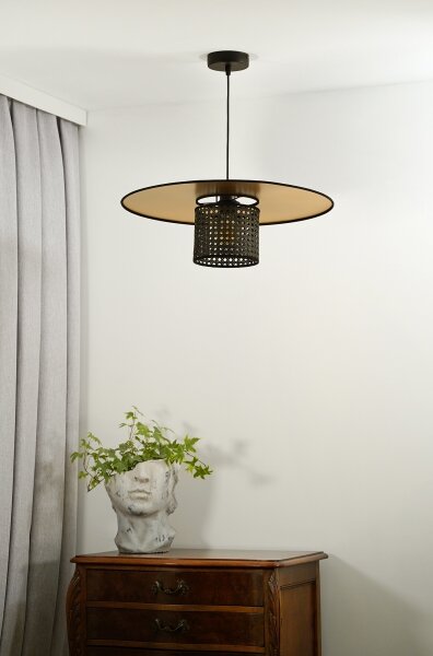 Duolla - Luster na lanku TOKYO RATTAN 1xE27/15W/230V pr. 50 cm zlatá/čierna