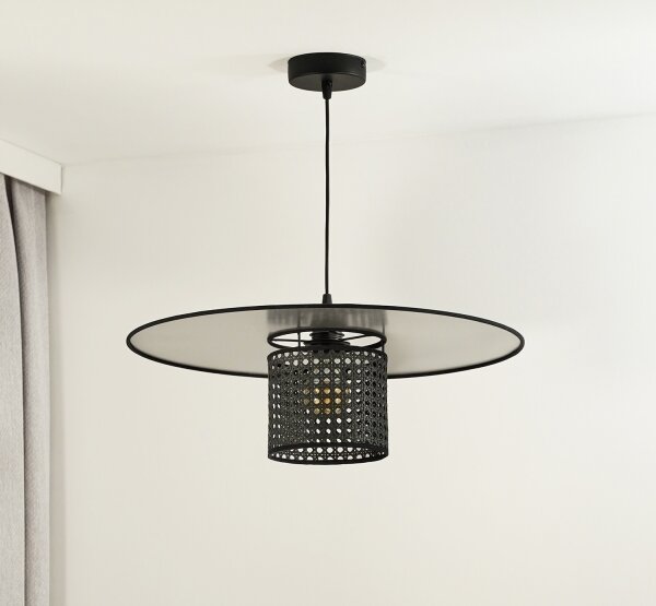 Duolla - Luster na lanku TOKYO RATTAN 1xE27/15W/230V pr. 50 cm čierna/strieborná