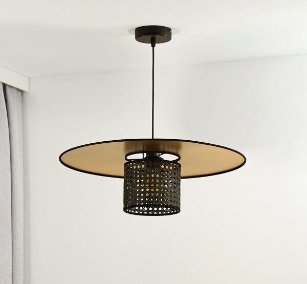 Duolla - Luster na lanku TOKYO RATTAN 1xE27/15W/230V pr. 50 cm zlatá/čierna