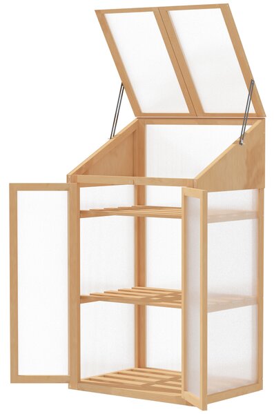 OUTSUNNY Polykarbonátový mini skleník s tromi policami 70 x 50 x 120 cm svetlé drevo