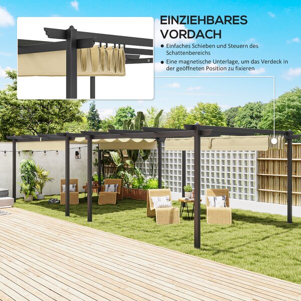 OUTSUNNY Hliníková pergola s nastaviteľnou textilnou strechou 390 x 390 cm béžová