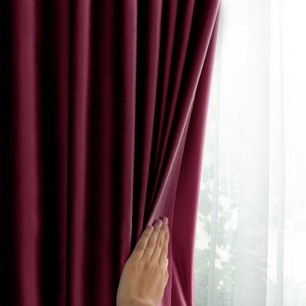 Vínovočervený zamatový dimout záves 140x245 cm Pleat – Restilo