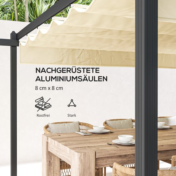 OUTSUNNY Hliníková pergola s nastaviteľnou textilnou strechou 390 x 390 cm béžová