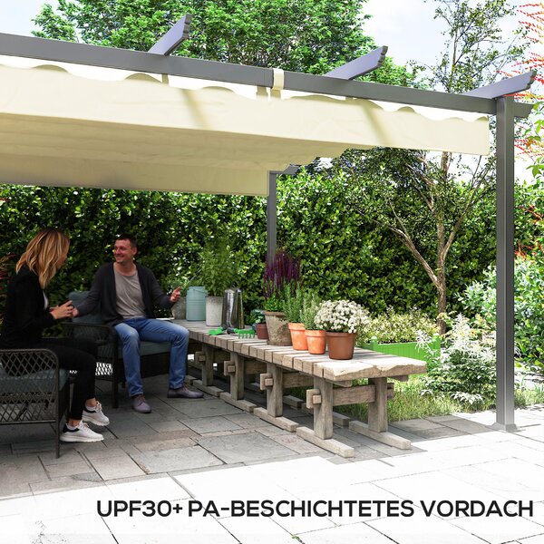 OUTSUNNY Hliníková pergola s nastaviteľnou textilnou strechou 390 x 390 cm béžová