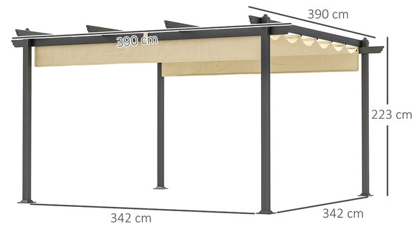 OUTSUNNY Hliníková pergola s nastaviteľnou textilnou strechou 390 x 390 cm béžová