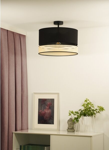Duolla - Prisadený luster DOUBLE RATTAN 1xE27/15W/230V pr. 40 cm čierna/béžová