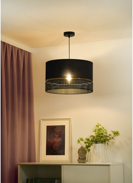 Duolla - Luster na lanku DOUBLE RATTAN 1xE27/15W/230V pr. 40 cm čierna