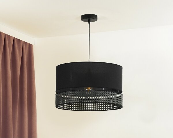 Duolla - Luster na lanku DOUBLE RATTAN 1xE27/15W/230V pr. 40 cm čierna