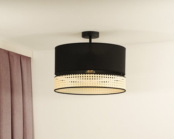 Duolla - Prisadený luster DOUBLE RATTAN 1xE27/15W/230V pr. 40 cm čierna/béžová