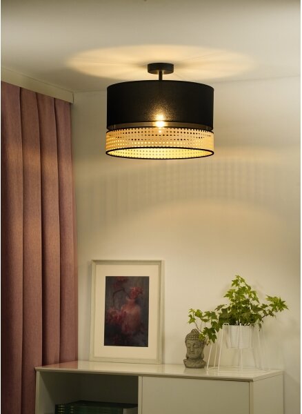Duolla - Prisadený luster DOUBLE RATTAN 1xE27/15W/230V pr. 40 cm čierna/béžová