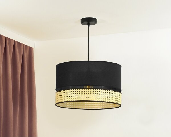 Duolla - Luster na lanku DOUBLE RATTAN 1xE27/15W/230V pr. 40 cm čierna/béžová