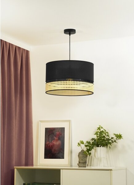 Duolla - Luster na lanku DOUBLE RATTAN 1xE27/15W/230V pr. 40 cm čierna/béžová