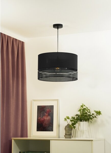 Duolla - Luster na lanku DOUBLE RATTAN 1xE27/15W/230V pr. 40 cm čierna