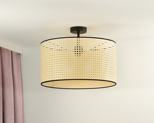 Duolla - Prisadený luster ROLLER RATTAN 1xE27/15W/230V pr. 45 cm béžová/čierna