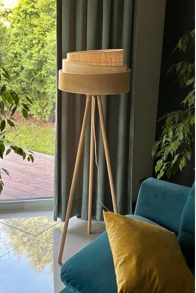 Duolla - Stojacia lampa YUTE TRIO 1xE27/15W/230V pr. 45 cm hnedá/šedá/béžová