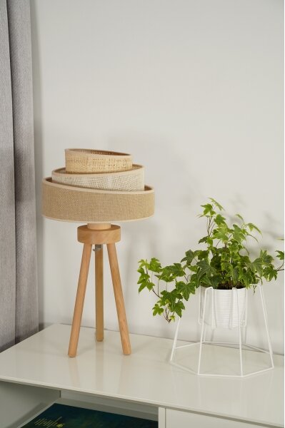 Duolla - Stolná lampa YUTE TRIO 1xE27/15W/230V pr. 25 cm hnedá/šedá/béžová