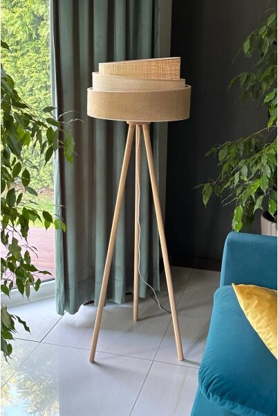 Duolla - Stojacia lampa YUTE TRIO 1xE27/15W/230V pr. 45 cm hnedá/šedá/béžová