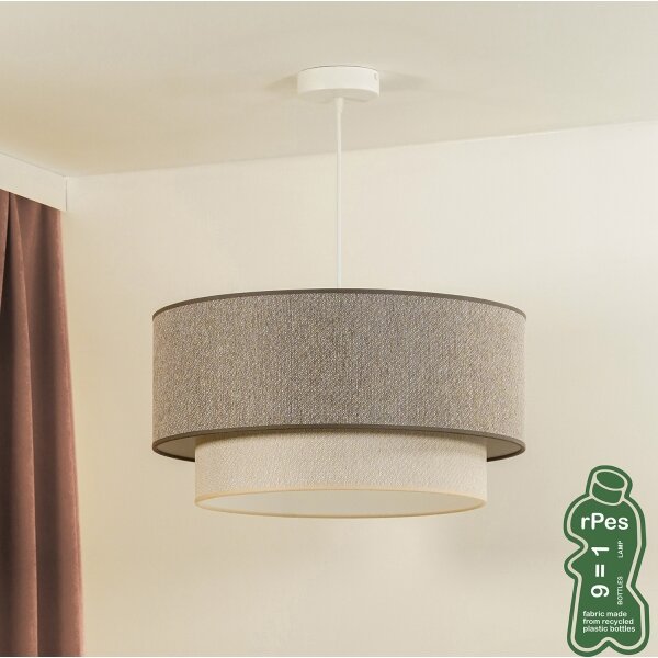 Duolla- Luster na lanku BOHO ECO RECYCLING 1xE27/15W/230V pr. 45 cm hnedá/krémová