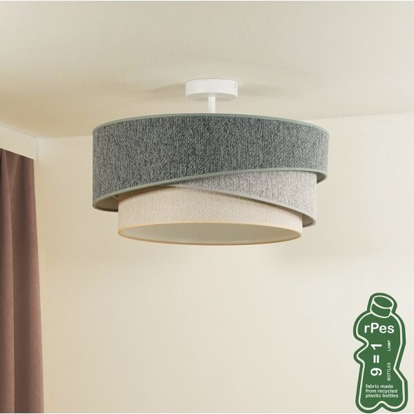 Duolla-Prisadený luster KOBO ECO REC. 1xE27/15W/230V pr.45 cm zelená/šedá/krémová