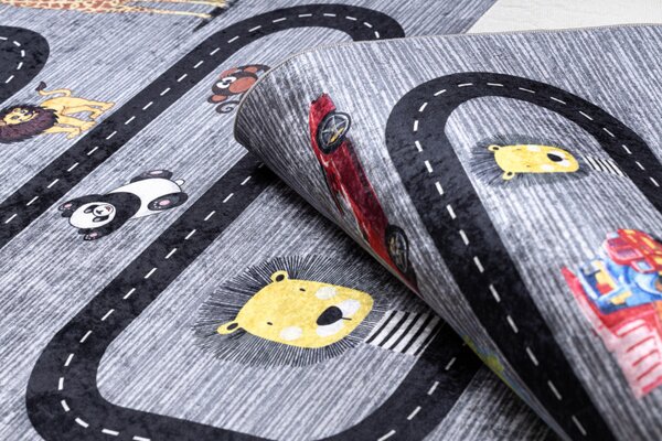 Dywany Łuszczów , Detský kusový koberec Bambino 2092 Streets cars anthracite, 80x150, viacfarebná, detská izba