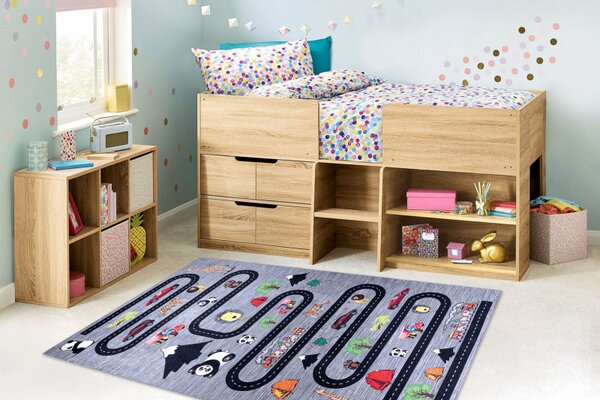 Dywany Łuszczów , Detský kusový koberec Bambino 2092 Streets cars anthracite, 80x150, viacfarebná, detská izba