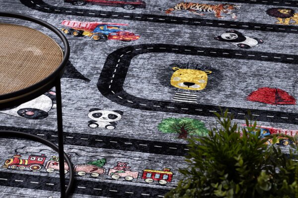 Dywany Łuszczów , Detský kusový koberec Bambino 2092 Streets cars anthracite, 80x150, viacfarebná, detská izba