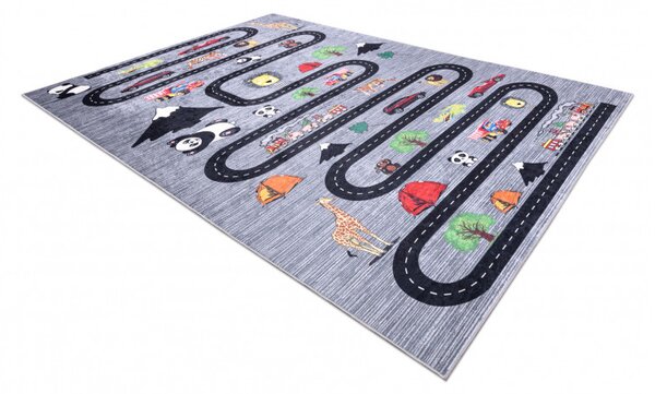 Dywany Łuszczów , Detský kusový koberec Bambino 2092 Streets cars anthracite, 80x150, viacfarebná, detská izba