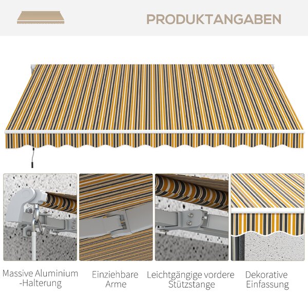OUTSUNNY Výsuvná ručná markíza s nastaviteľným sklonom hliník 350 x 300 cm žlto-čierna