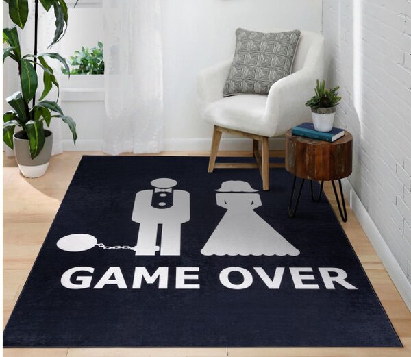 Dywany Łuszczów , Kusový koberec Bambino 2104 Game Over black, 80x150, čiernobiela, chodba / predsieň