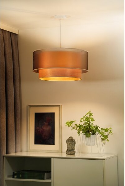 Duolla - Luster na lanku WOOD BOHO 1xE27/15W/230V pr. 45 cm medená/béžová