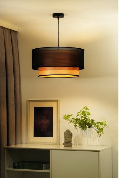 Duolla - Luster na lanku WOOD BOHO 1xE27/15W/230V pr. 45 cm čierna/béžová