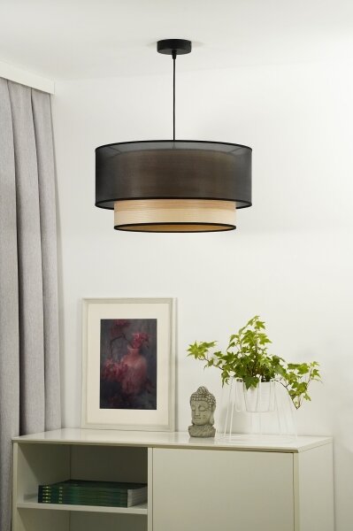 Duolla - Luster na lanku WOOD BOHO 1xE27/15W/230V pr. 45 cm čierna/béžová