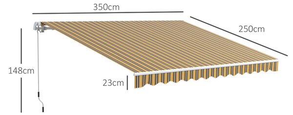 OUTSUNNY Výsuvná ručná markíza s nastaviteľným sklonom hliník 350 x 300 cm žlto-čierna