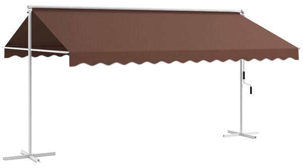 OUTSUNNY Voľne stojaca zaťahovacia markíza s rukoväťou 450 x 340 cm hnedá