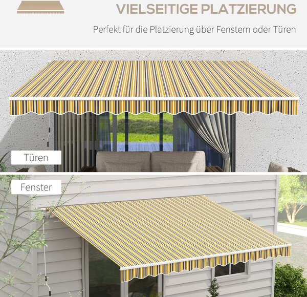 OUTSUNNY Výsuvná ručná markíza s nastaviteľným sklonom hliník 350 x 300 cm žlto-čierna