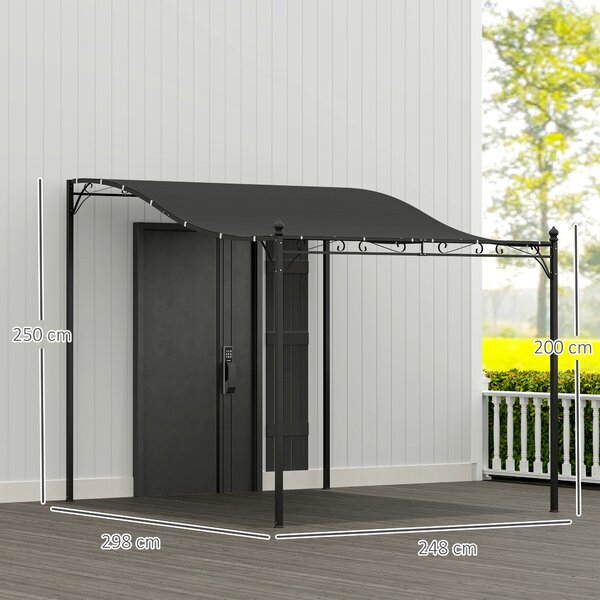 OUTSUNNY Voľne stojaca kovová pergola so zaťahovacou plátennou strechou 298 x 248 cm tmavosivá