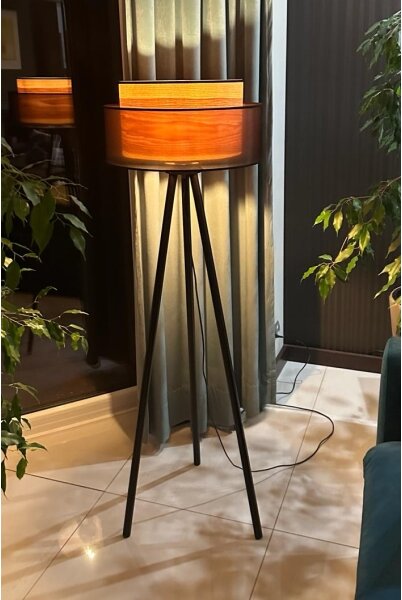 Duolla - Stojacia lampa WOOD BOHO 1xE27/15W/230V pr. 45 cm čierna/béžová