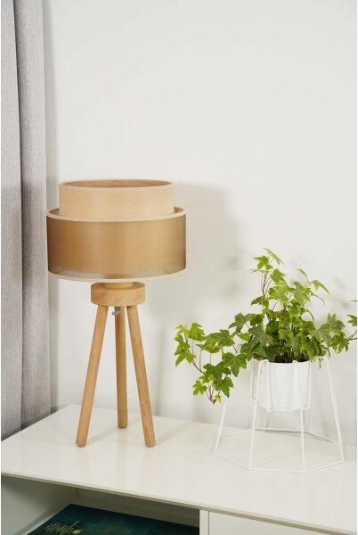 Duolla - Stolná lampa WOOD BOHO 1xE27/15W/230V pr. 25 cm medená/hnedá/béžová