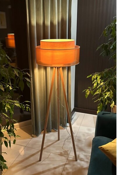Duolla - Stojacia lampa WOOD BOHO 1xE27/15W/230V pr. 45 cm medená/hnedá/béžová
