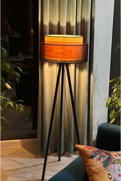 Duolla - Stojacia lampa WOOD BOHO 1xE27/15W/230V pr. 45 cm čierna/béžová